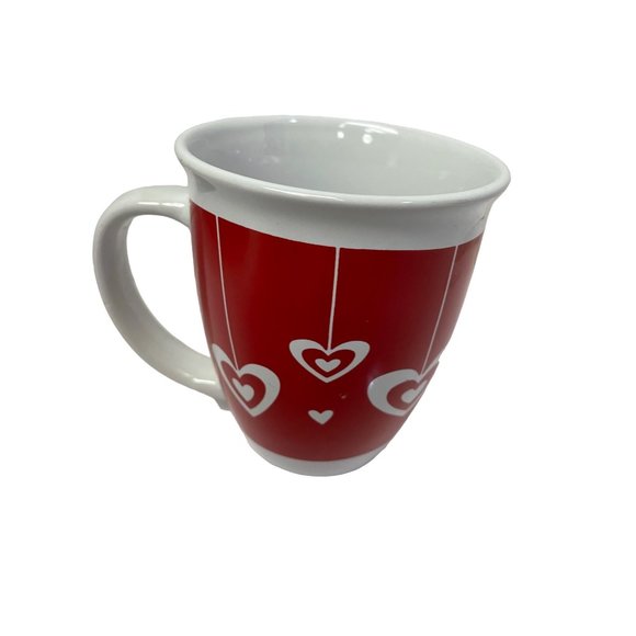 Royal Norfolk Mug Cup Hangng White Hearts Sweetheart 8 Ounce Red Background Swee - Picture 2 of 5